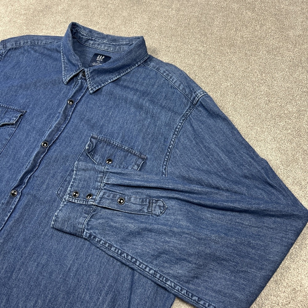 GAP Shirt Mens 2XL Slim Fit Snap Up Blue Denim Casual Western Cowboy Preppy